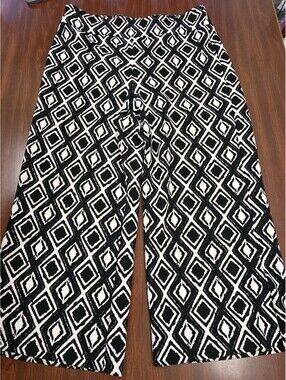 Ingredients Womens Black White Geometric Wide Leg Pull On Pants SZ Large Stretch